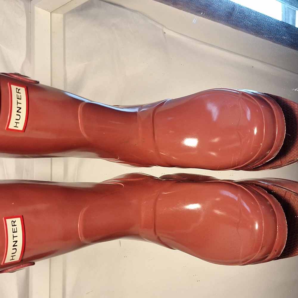 Hunter Glossy Mauve Pink Tall Boots Almost Perfect Condition - Picture 10 of 10